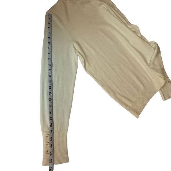 Joseph A Sweater Pullover Turtleneck Tan Ivory Button Cuff Bling Women Large - Picture 6 of 9